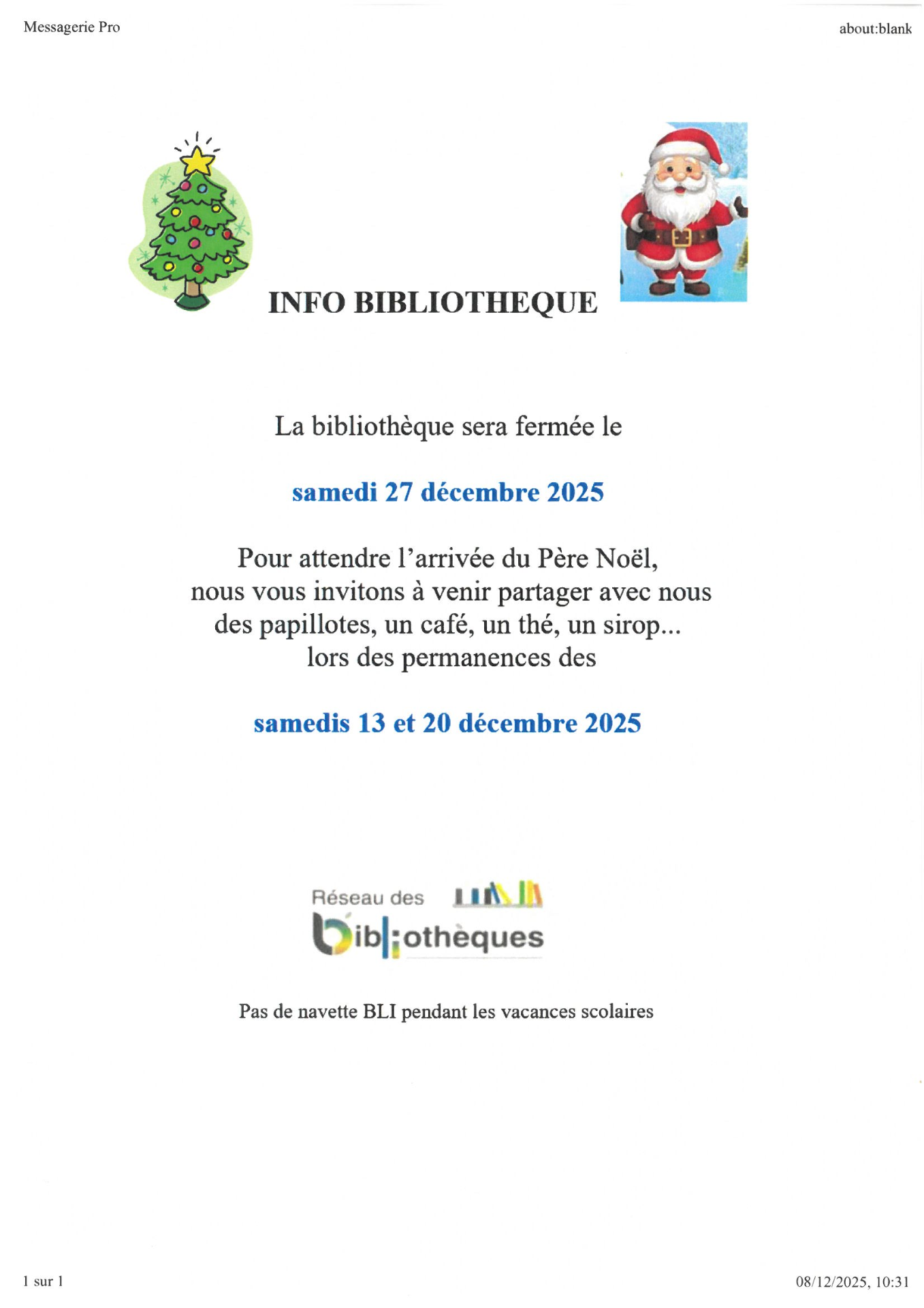 Fermeture bibliothèque