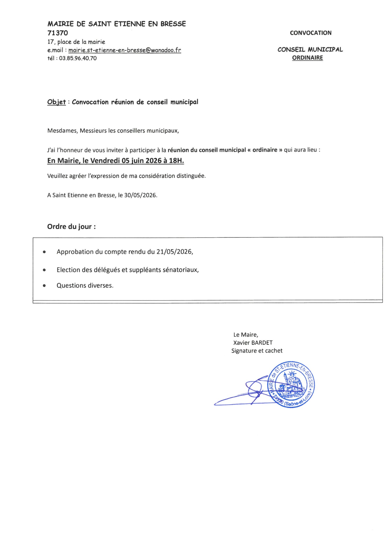 Convocation conseil municipal